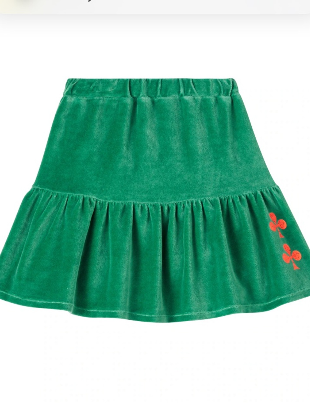 Bobo Choses Green Velvet Skirt with Orange Clover Motif